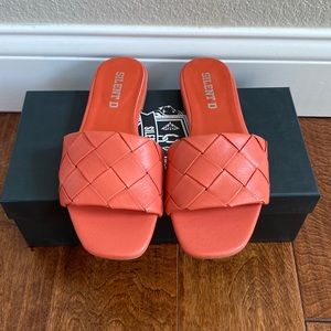 Anthropology leather woven slip on sandals, size 37